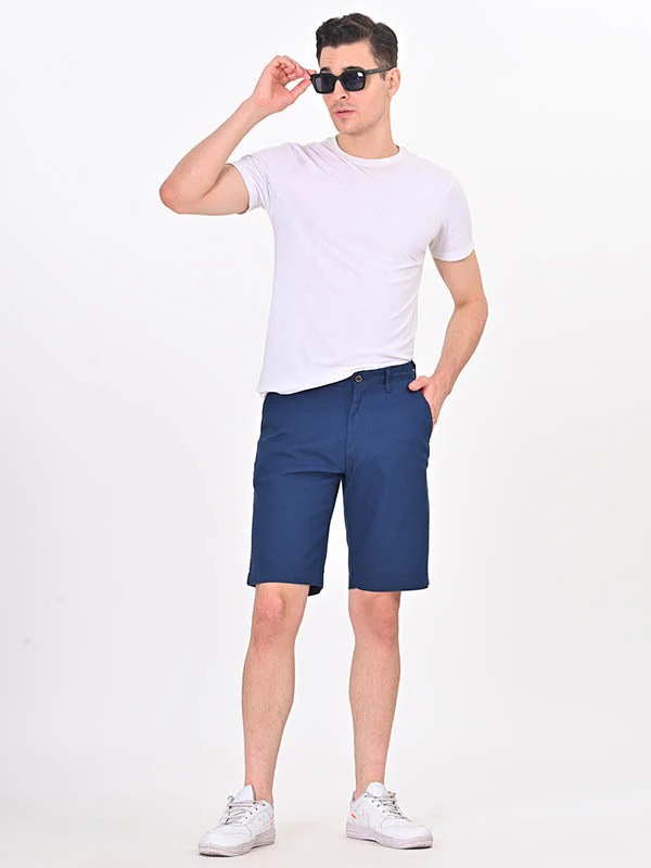 Indian Terrain Men's Regular Fit Solid Blue Shorts